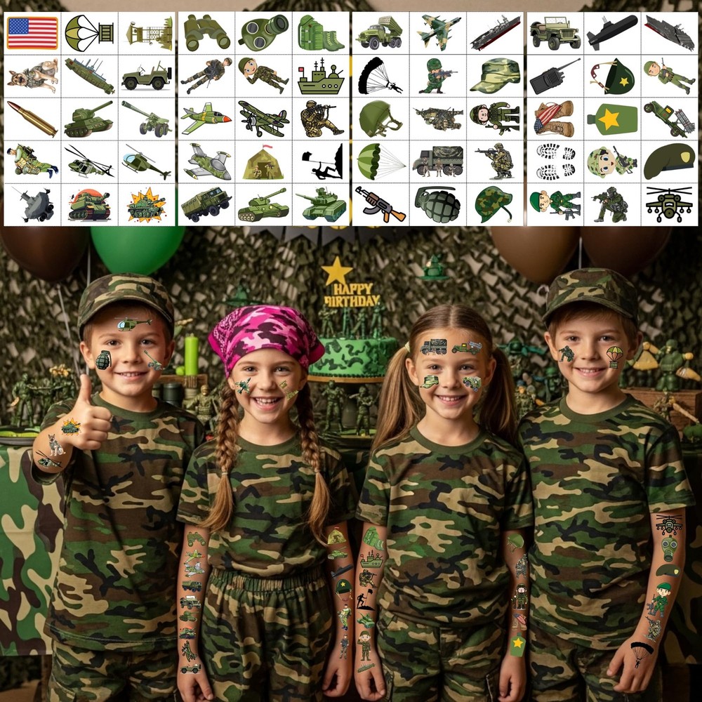 Army Temporary Tattoos - Birthday Decorations Medium,
