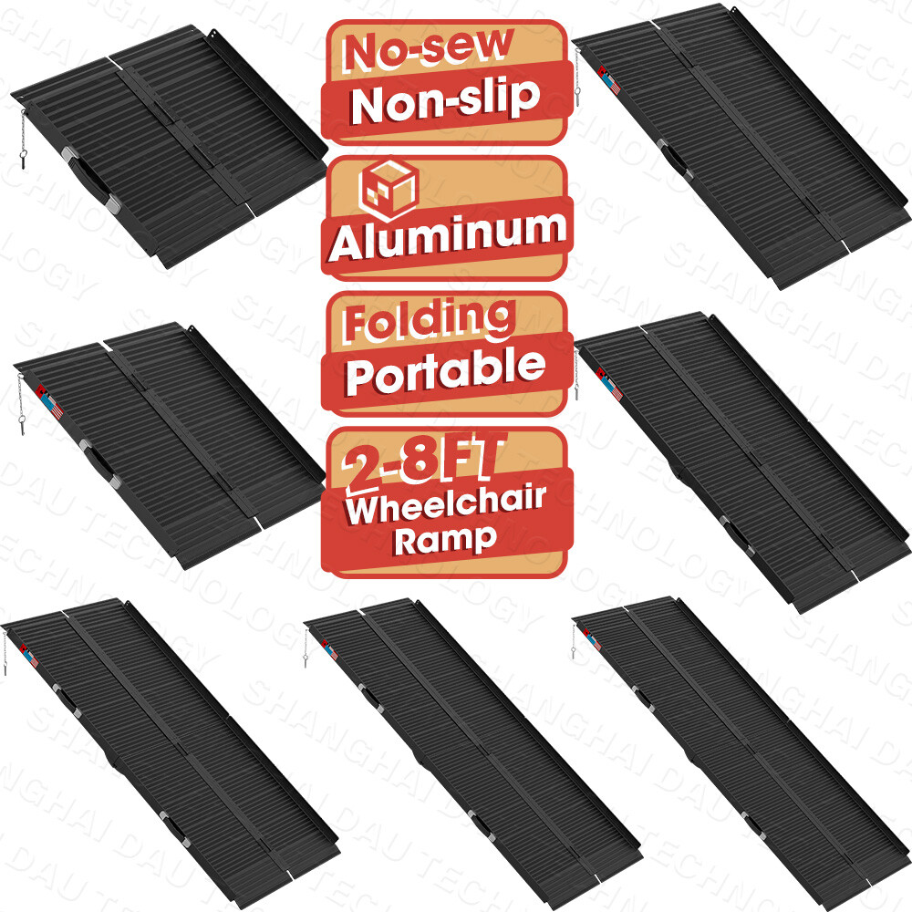 2/3/4/5/6/7/8 FT Folding Aluminum Wheelchair Ramp Mobility Ramp 600 lbs Non-Slip