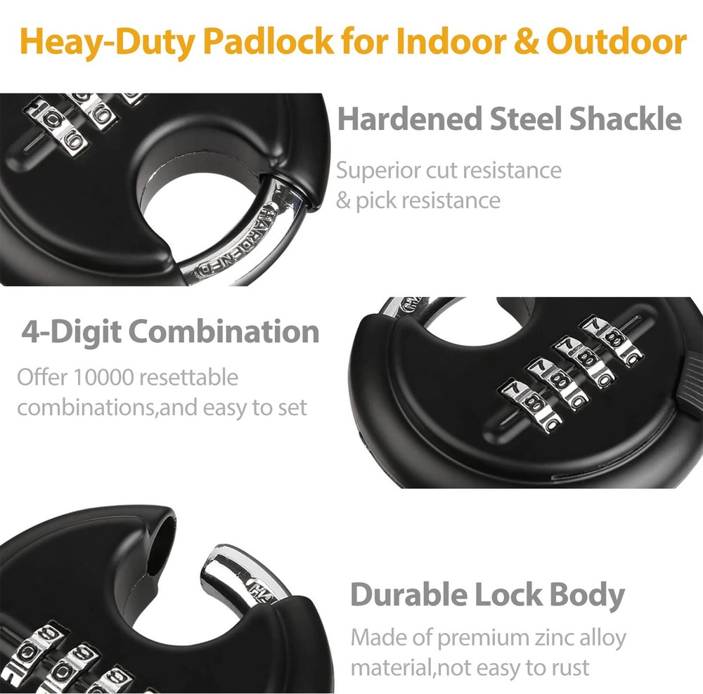Combination Disc Padlocks For Outdoor Heavy Duty 4 Digit Code Lock Combo Discus