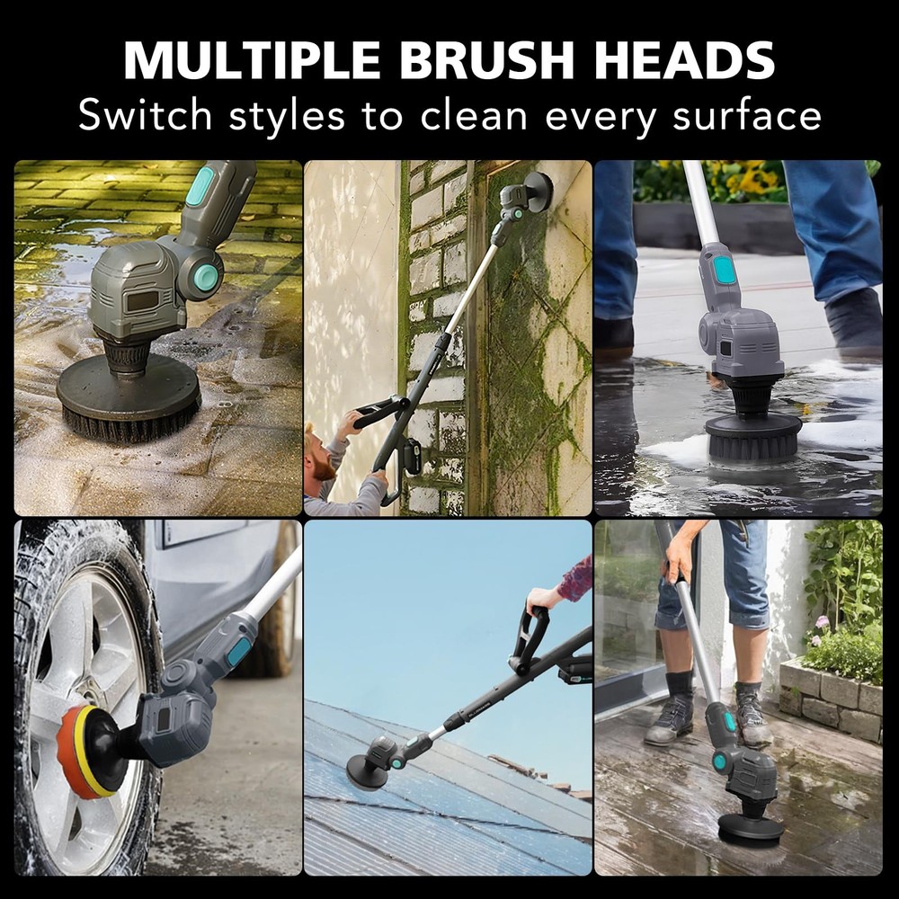 20V Cordless Spin Scrubber with Replaceable Battery, Electric Cleaning Brush ...