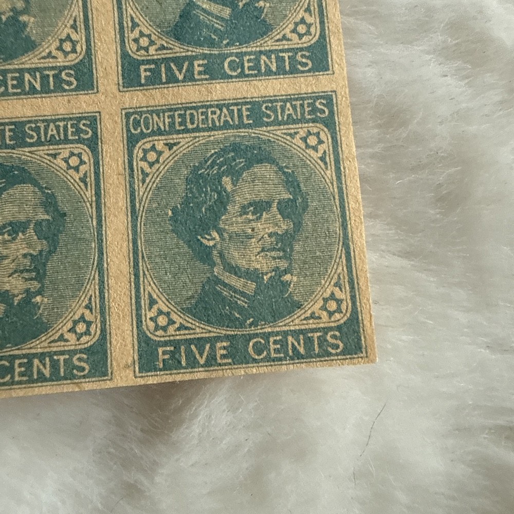 (4) Uncut CSA Confederate States Five Cent Stamps Facsimile