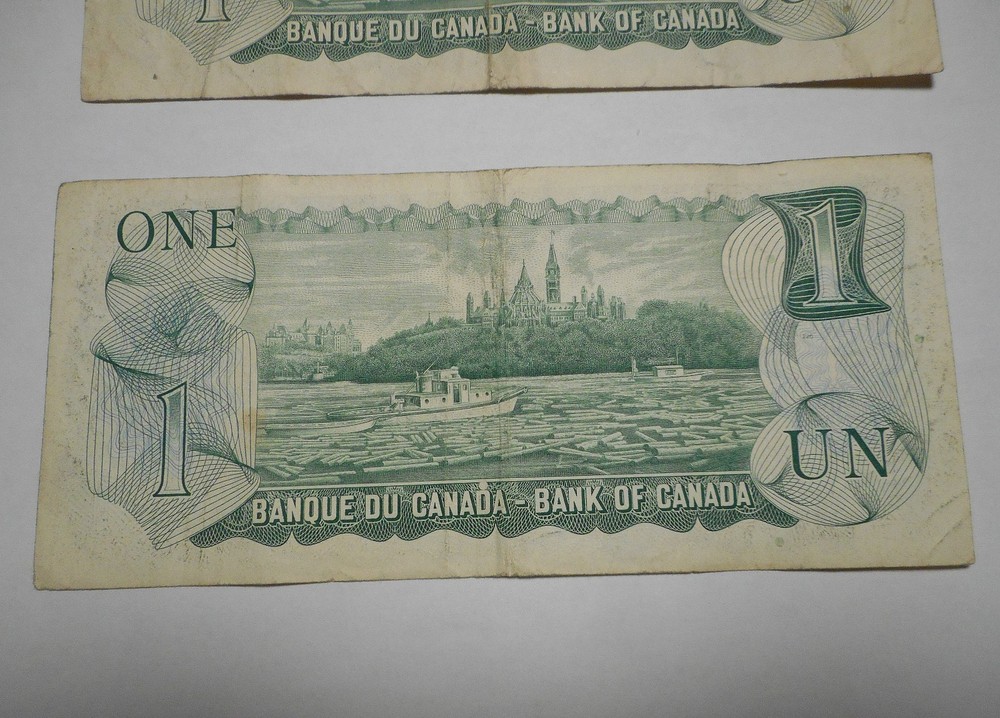 2 1973 One Dollar Notes Bills Canada Lot