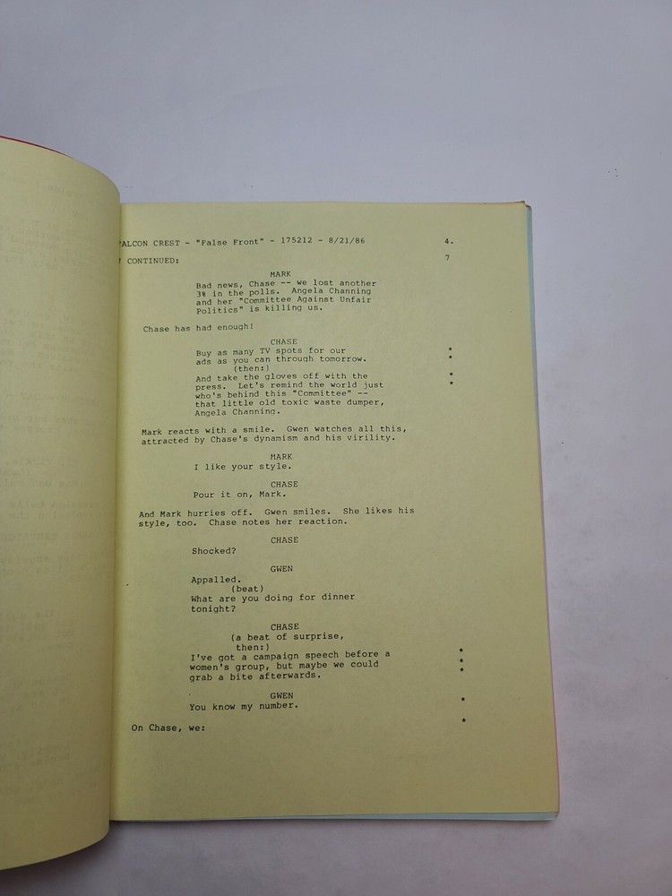 FALCON CREST / William Schmidt 1986 TV Script, Cesar Romero "False Front"