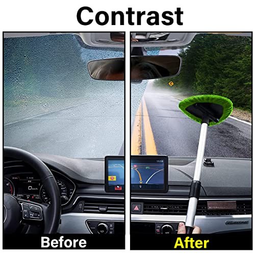 Windshield Cleaning Tool, Car Window Cleaner with 4 Washable Reusable Green