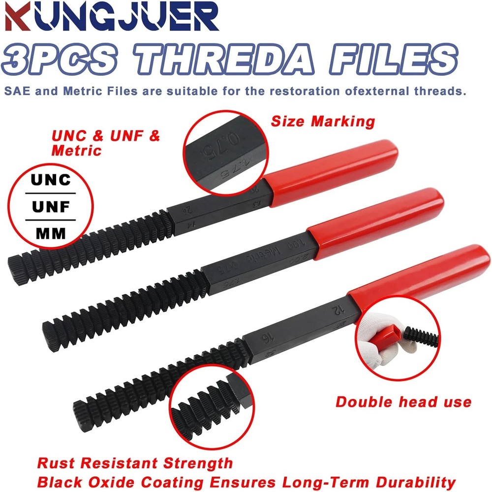 3Pcs Thread File Set, Thread Restorer File Set, Thread Restoring Chaser Files Me