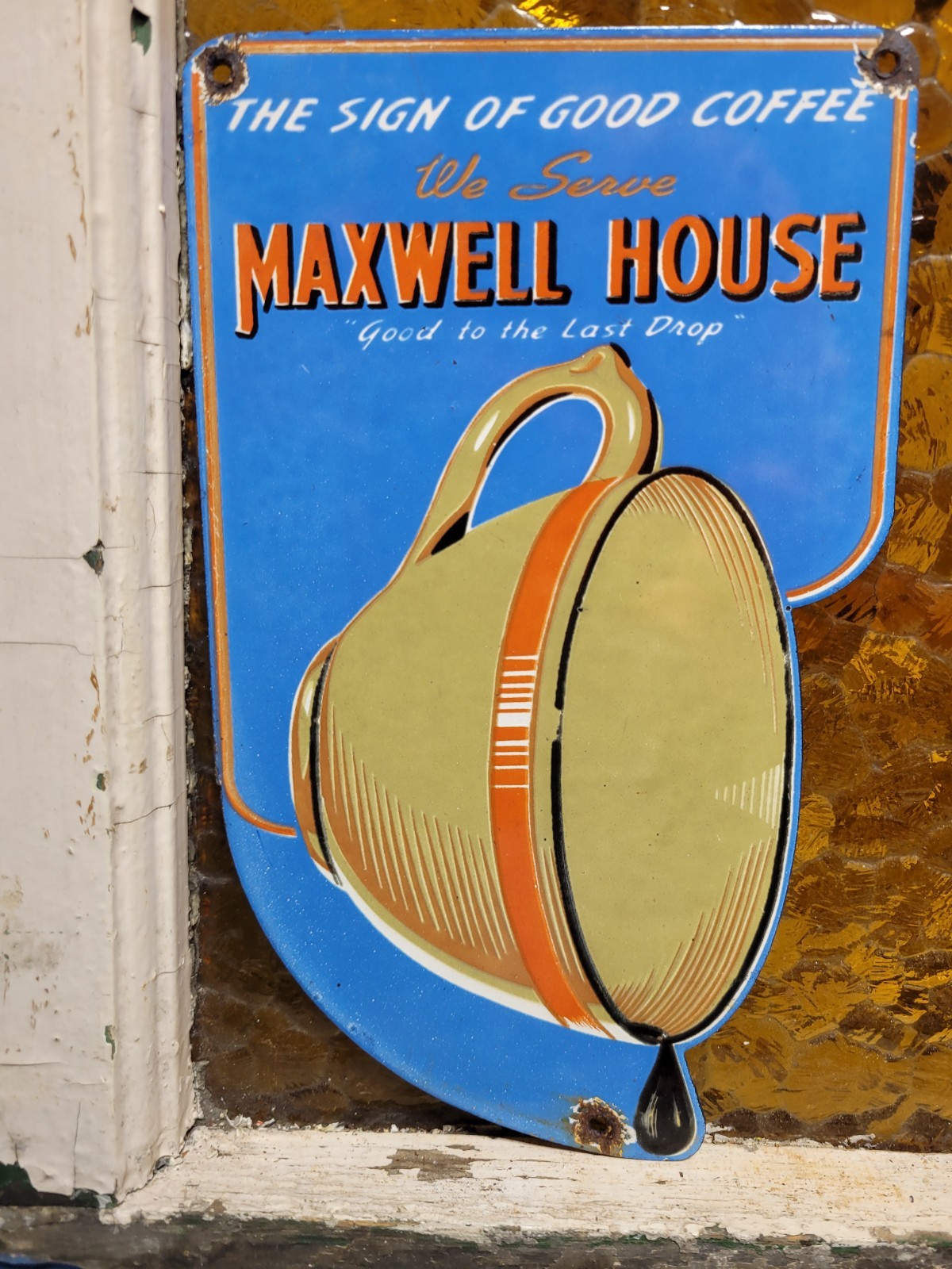 VINTAGE MAXWELL HOUSE PORCELAIN SIGN OLD HOT COFFEE TEA CAFE RESTAURANT BEVERAGE