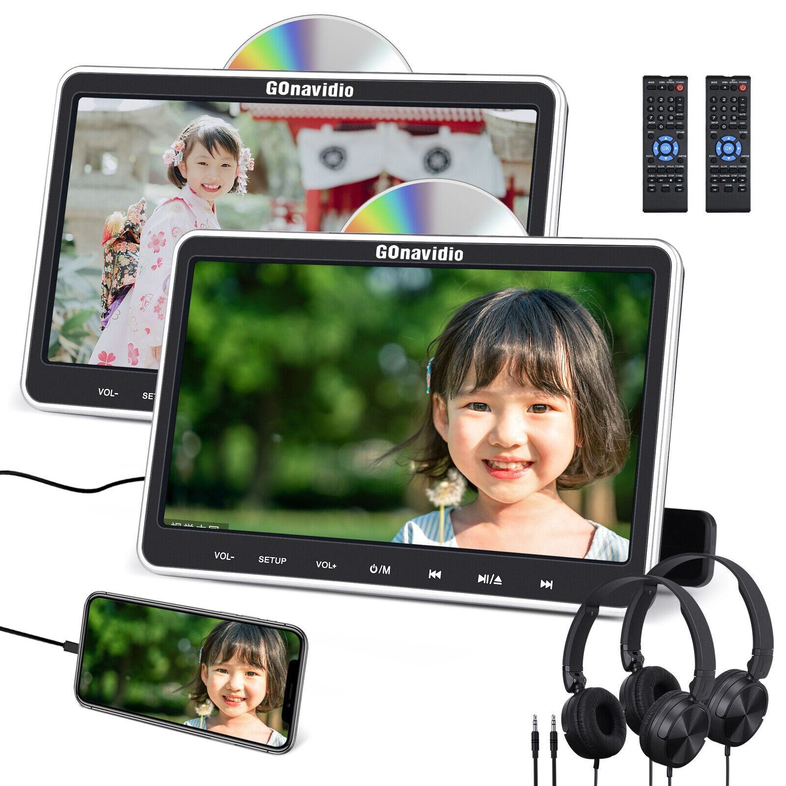 2 x 10.1" Full HD Car Headrest Monitor DVD Player 1080P Screen HDMI USB +Headset
