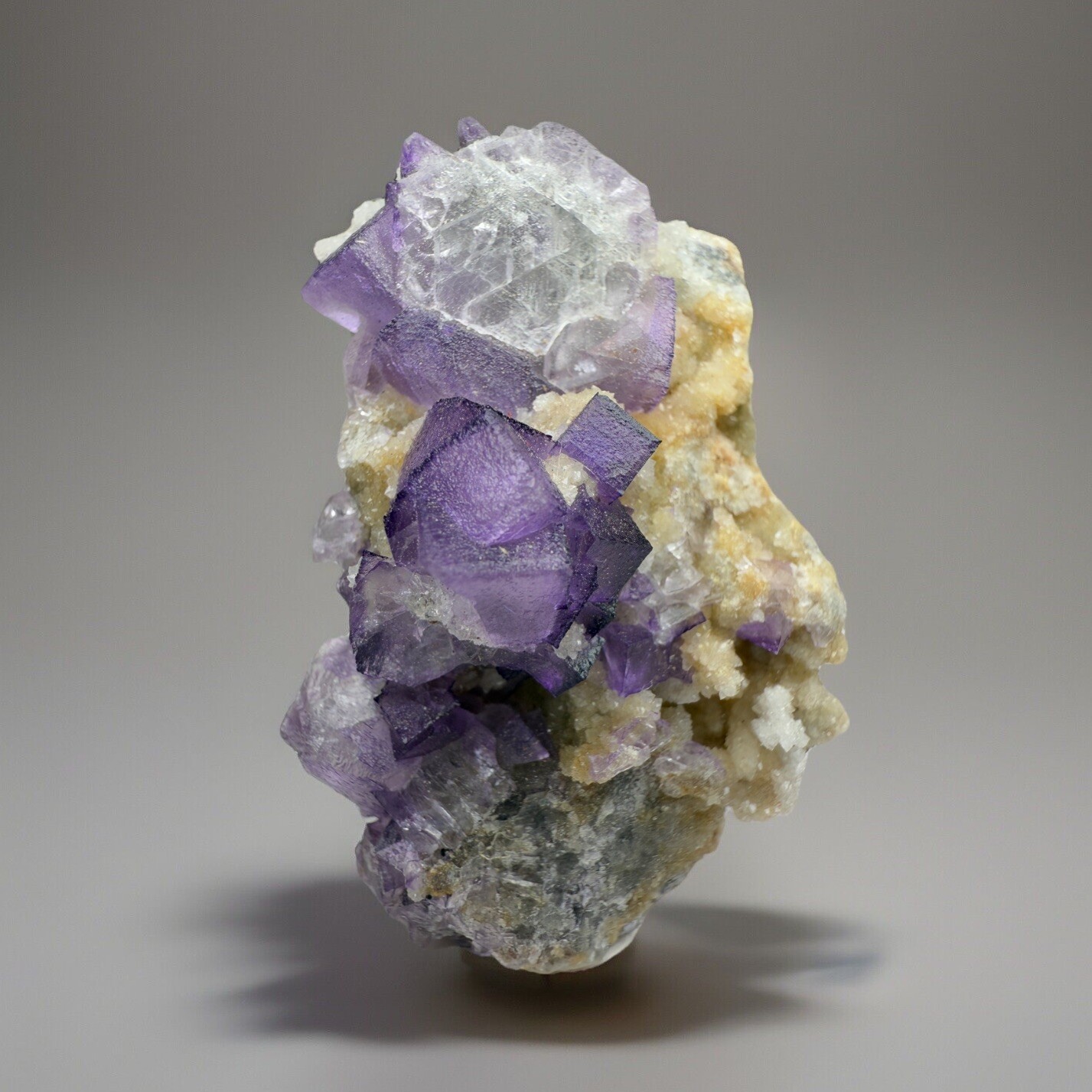 STUNNING El Filo Purple Cubic Fluorite on Druzy Quartz Matrix • Mexico