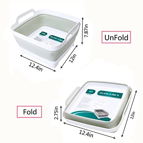 2.4 Gal(9L) Collapsible Dish Basin with Drain Plug,Space Saving Multiuse Gray