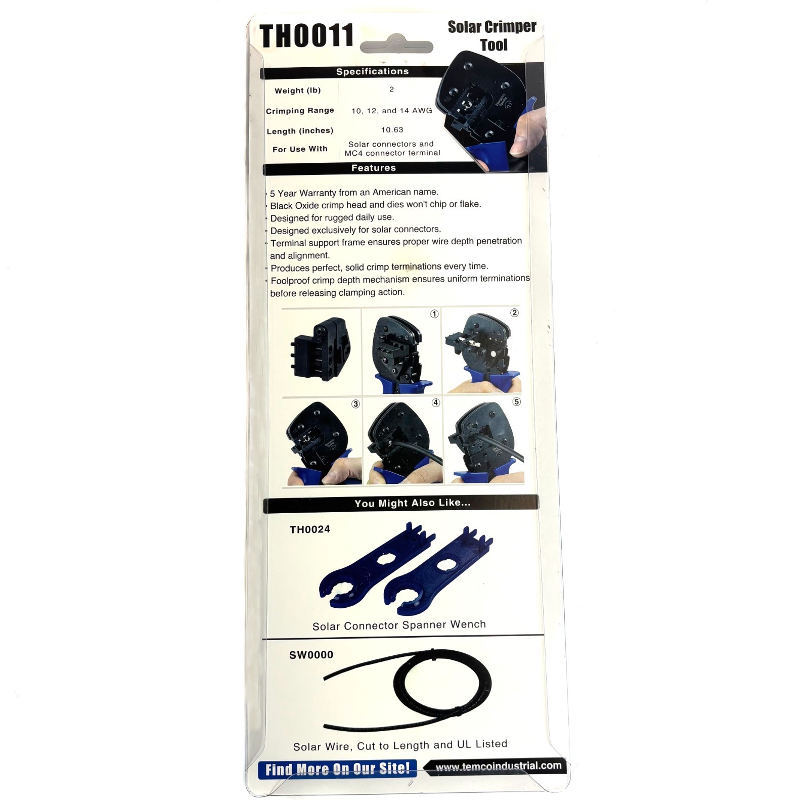 TEMCo TH0011 Solar Crimper Tool PV Terminal Crimping Solar Panel Crimp Connector
