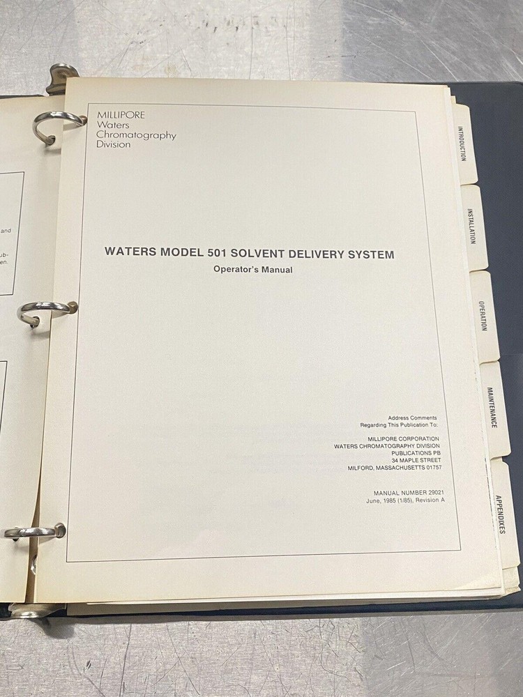 Waters 501 Solvent Delivery System - Users Guide / Instructions Manual