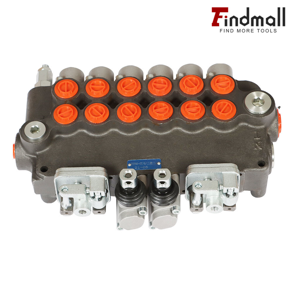 6 Spool 21 GPM Hydraulic Directional Control Valve w/ 2 Joysticks SAE 3625 PSI