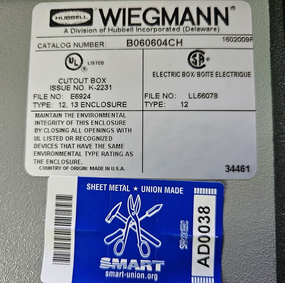 WIEGMANN B060604CH Carbon Steel Box.