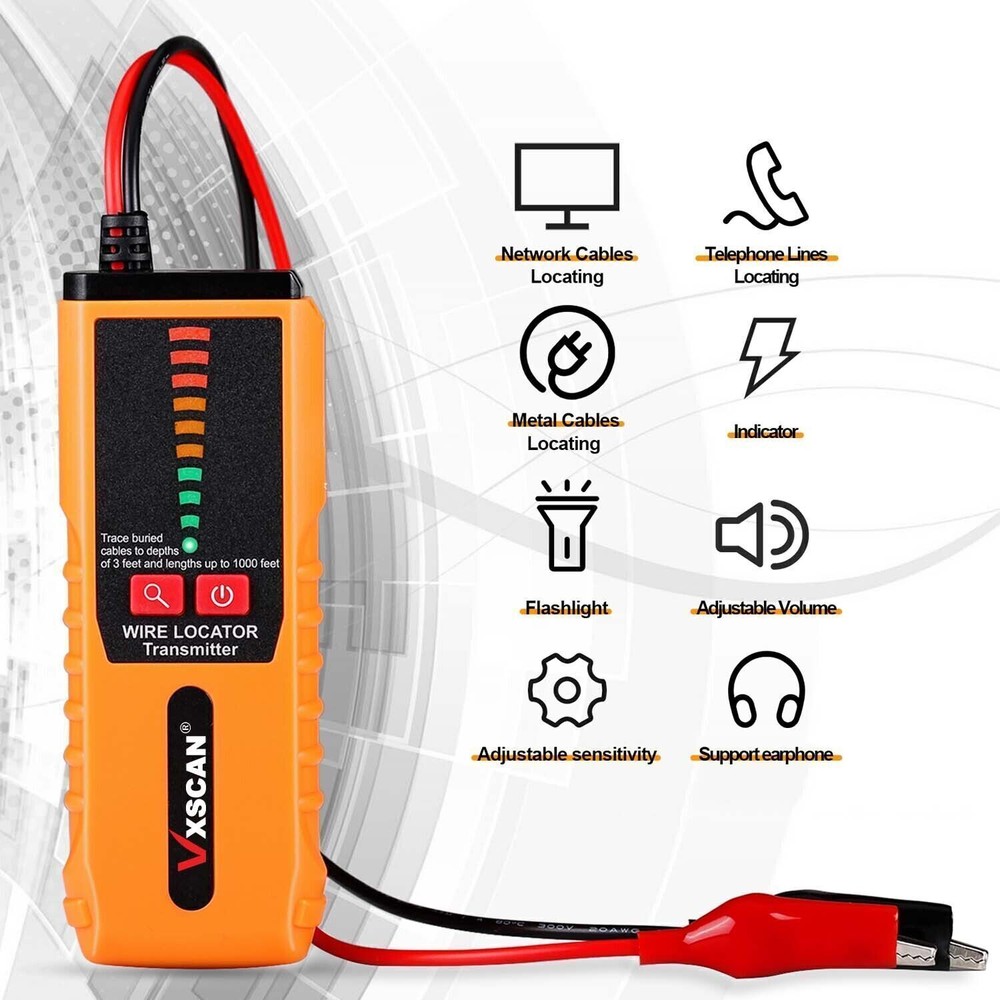 Underground Cable Wire Locator Tracker NETWORK & TELEPHONE LINE TEST + Earphone