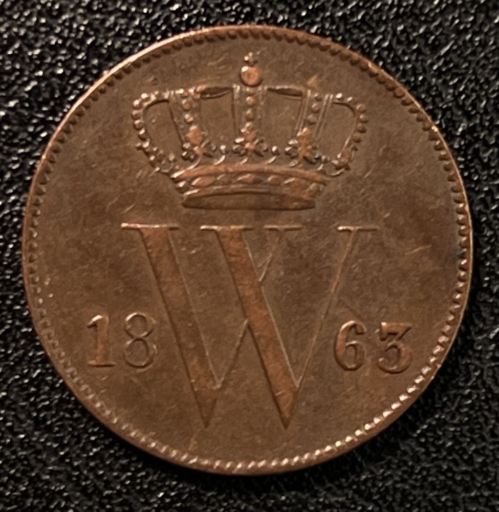 1863 Netherlands 1 Cent Copper Coin XF