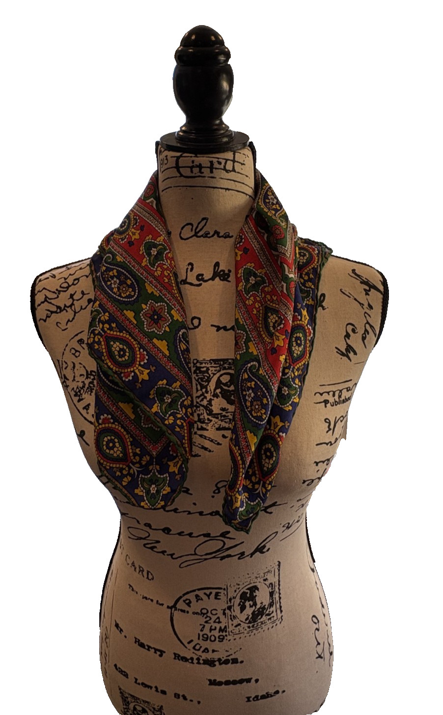 Vintage Scarf Square Hand Rolled Abstract Design Women's 22.5" x 22" Red Multi