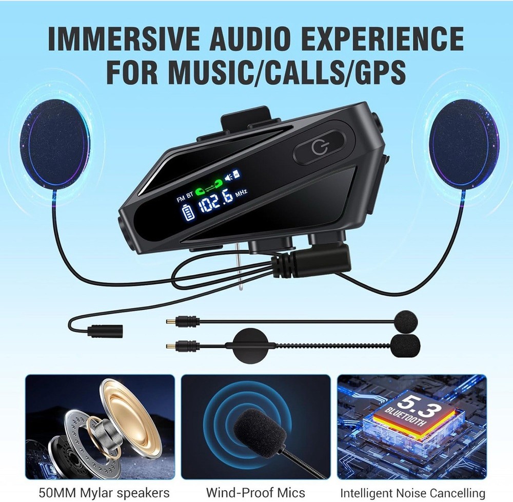Motorcycle Helmet Bluetooth Headset,C6 Helmet Speakers With 2 Type Mics,Intercom