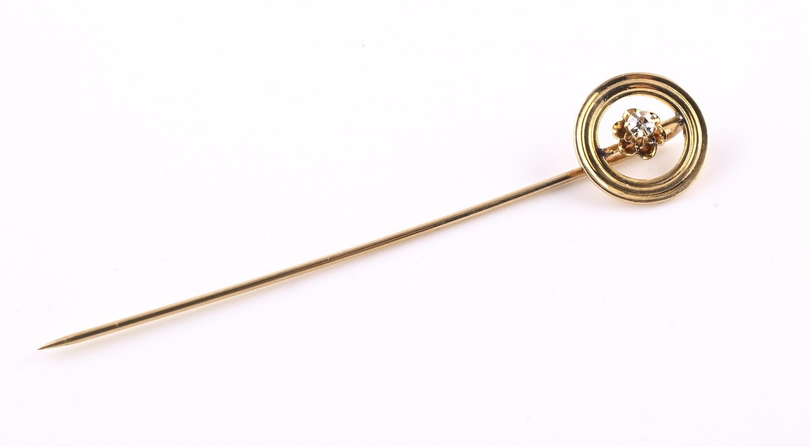 Antique 10K Yellow Gold Diamond Stick Pin Hat Lapel Tie Pin 2.25” Estate Jewelry