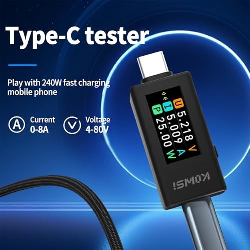 4-30V 0-8A USB C Tester Digital Multimeter, Voltage and Current Tester Black
