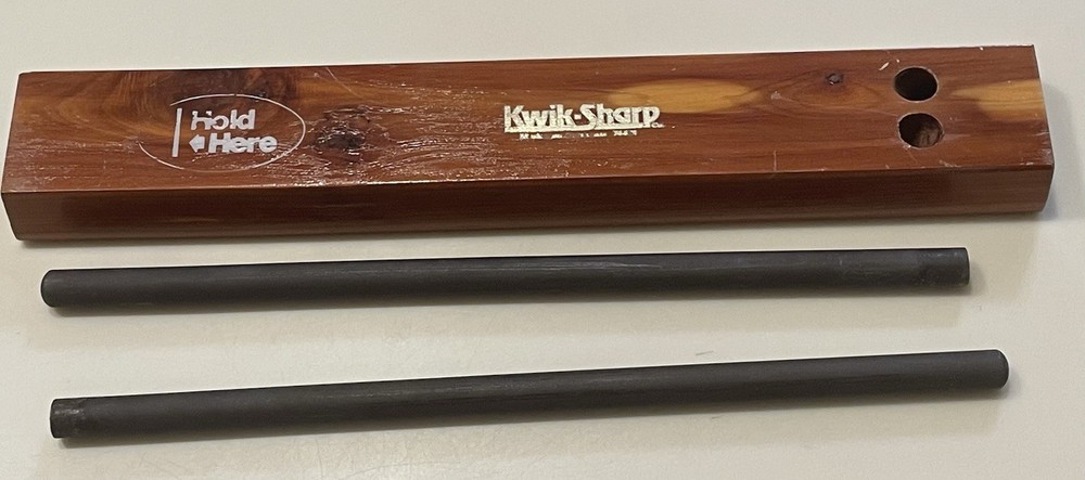 Vintage Kwik-Sharp Ceramic Stick Knife Sharpener, Beautiful Wooden Block Base