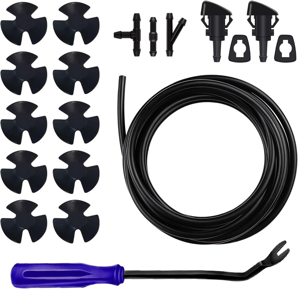 19pc Windshield Washer Nozzle Hose Connector Kit Blue