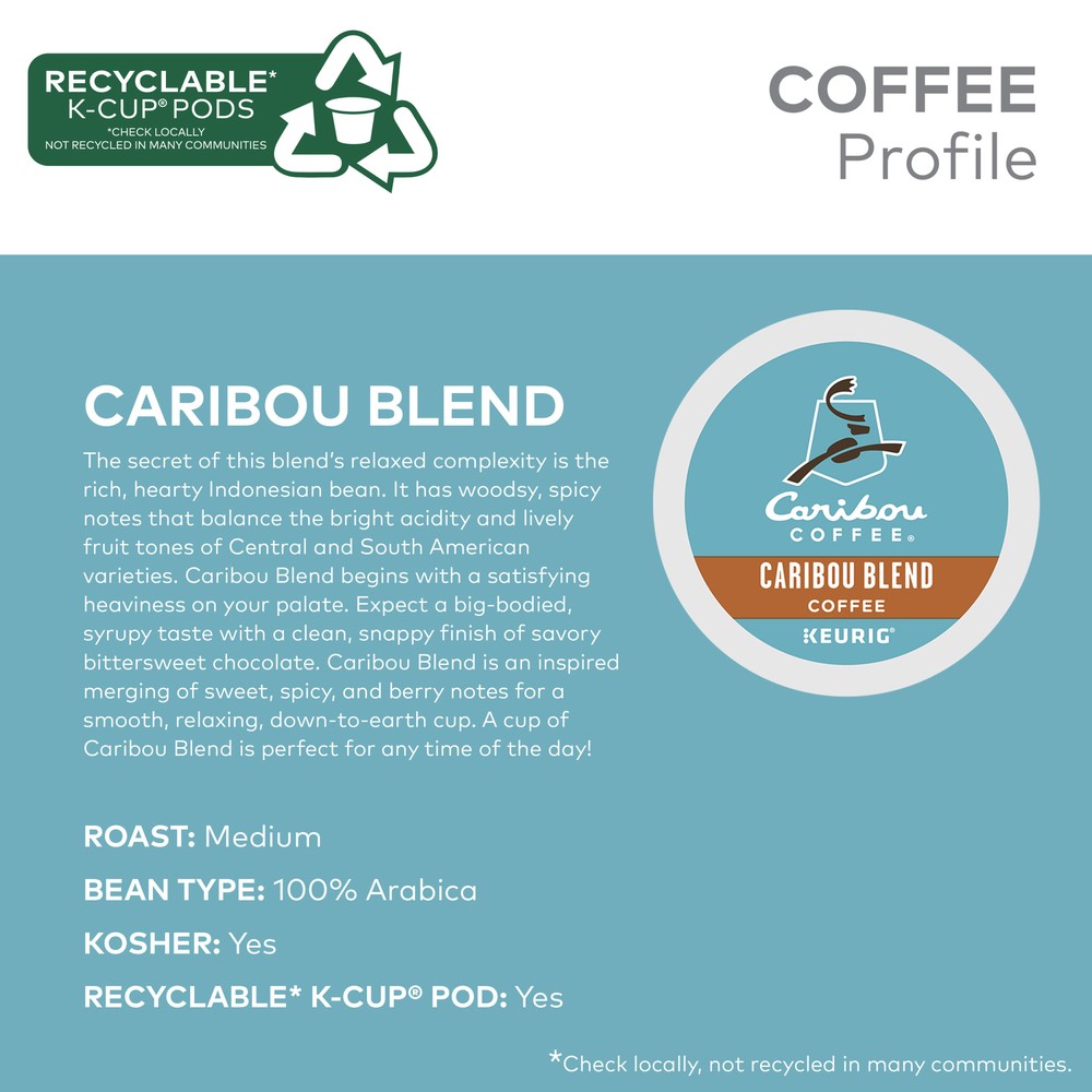 Caribou Blend Coffee, K-Cups, Medium Roast, 96 Count