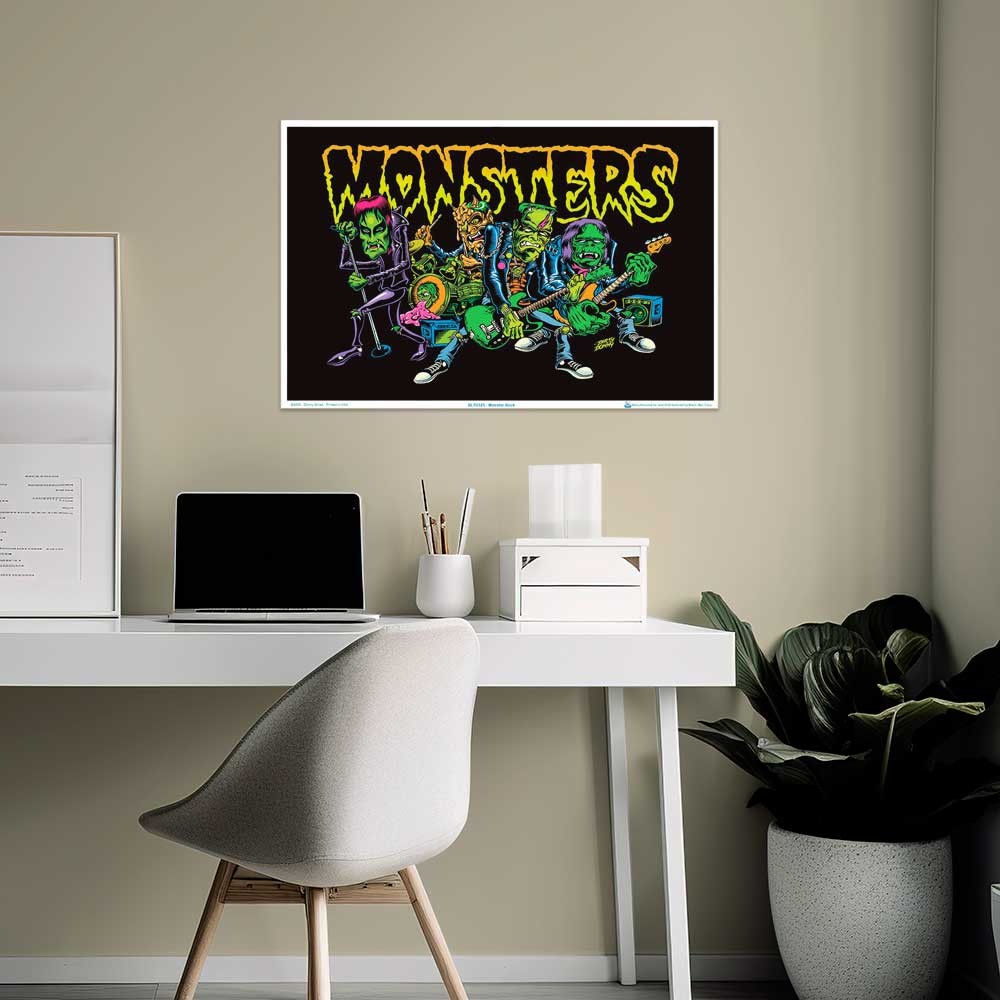 Monster Rock by Dirty Donny Flocked Blacklight Poster - 35" x 23"