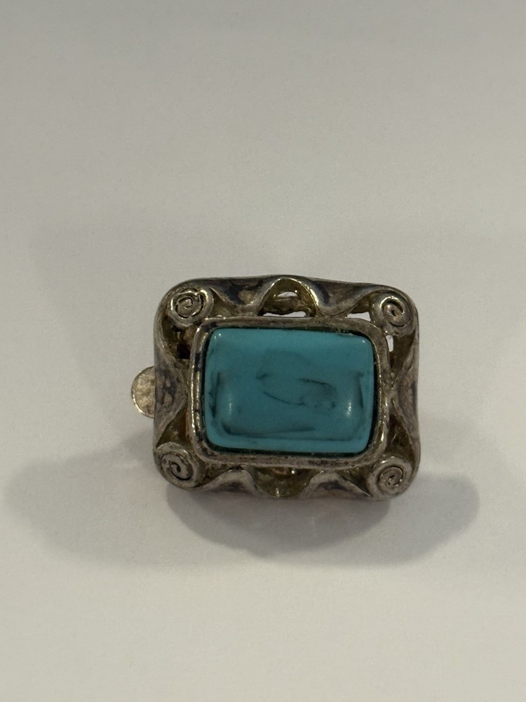 Silver Turquoise Gemstone Rectangular Jewelry Cuff Link Clip Style
