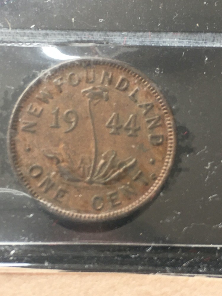 1944c, ICCS Graded Newfoundland, Small One Cent, **AU-55**