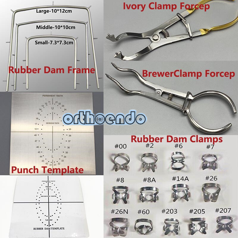 Dental Rubber Dam Frame Punch Template Clamps Forceps Endodontic Lab Instruments