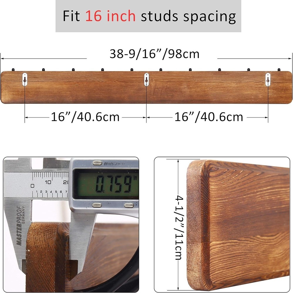 Rustic Coat Rack Wall Mount 10 Hooks 38 9/16" Long Coat Hooks Wall Mounted