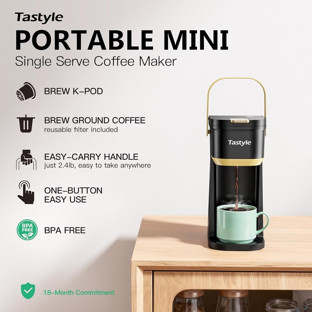 Single Serve One Cup Coffee Maker, for K Cups and Grounds, Mini Coffee Maker