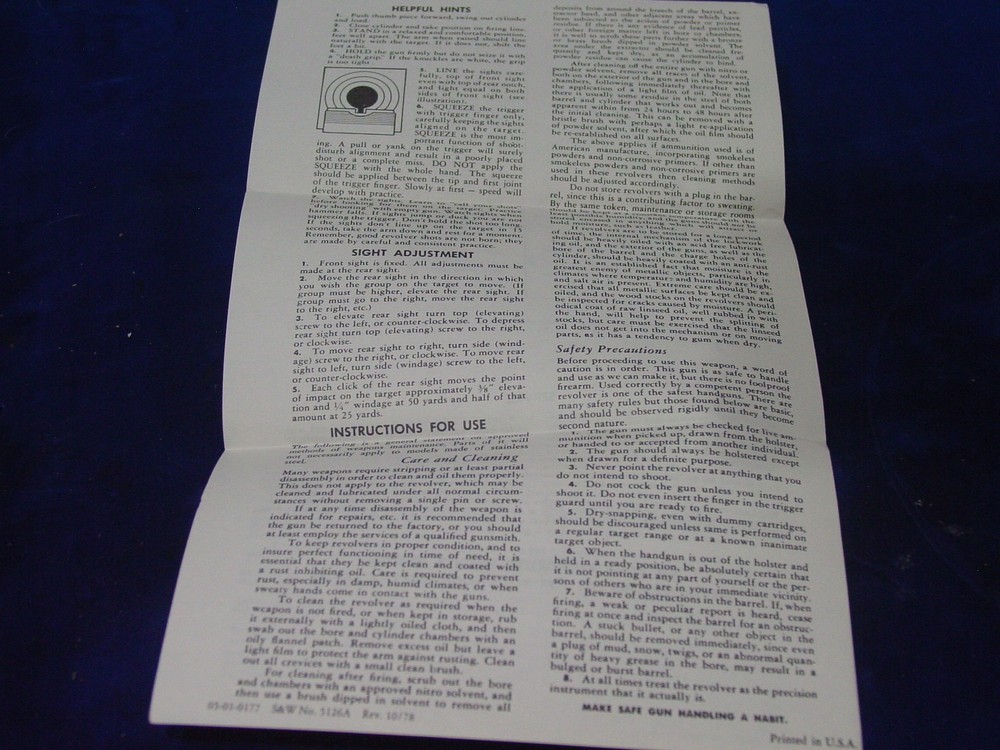 Smith & Wesson Original Instructions Model 67 K-38 Combat Masterpiece