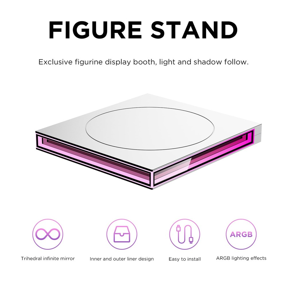 PC Case ARGB Square Figurine Shelf, Figure Stand, Infinity Mirror Design Floa...