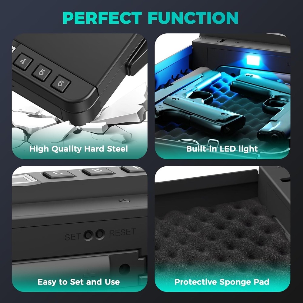 Quick Access Biometric Handgun Safe - Secure 2 Pistols with Rechargeable Battery