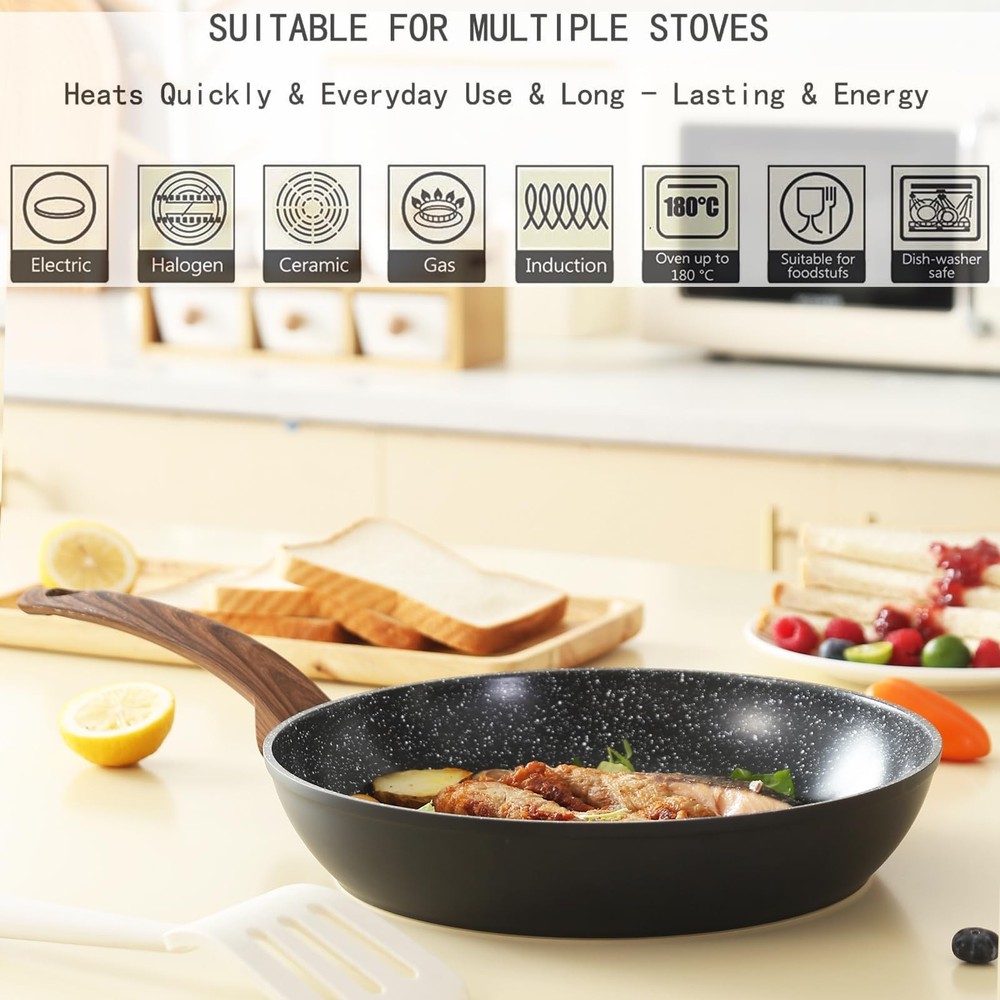 Pots and Pans Set Non Stick, Ceramic Cookware Set with Granite Pattern Kitche...
