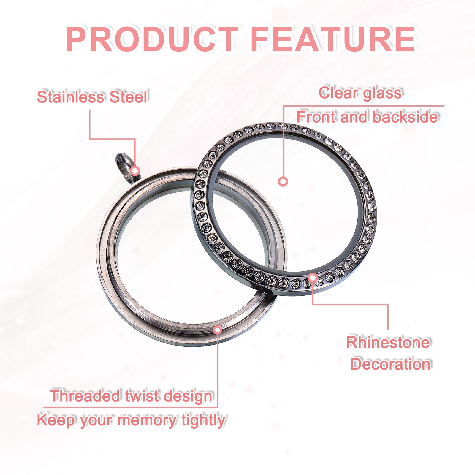 Living Floating Memory Locket 28mm Stainless Steel Round Glass Locket Silver