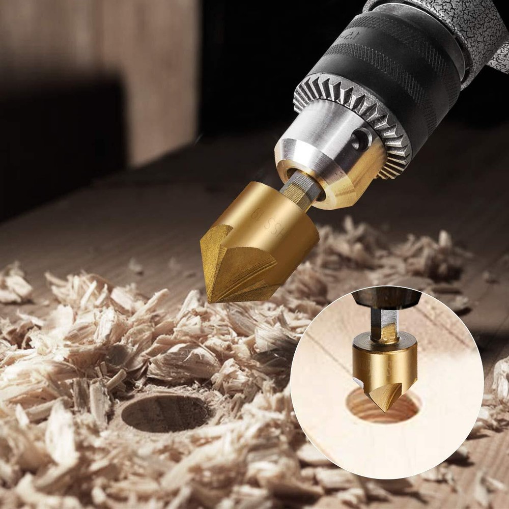 6 x Chamfer Countersink Deburring Drill Bit Set Crosshole Cutting Metal Tool Kit
