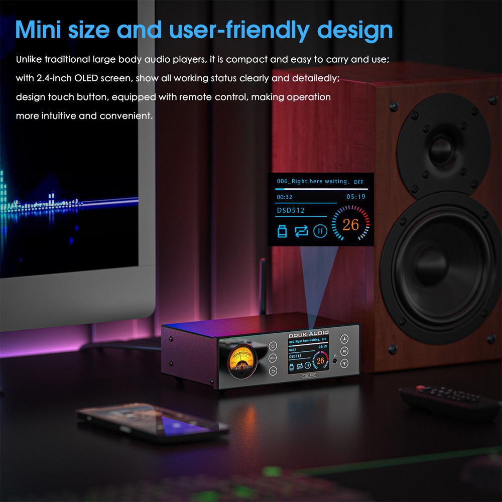 Douk Audio C100 PRO Hi-res ESS9038 Preamp Bluetooth Streamer Player DSD512