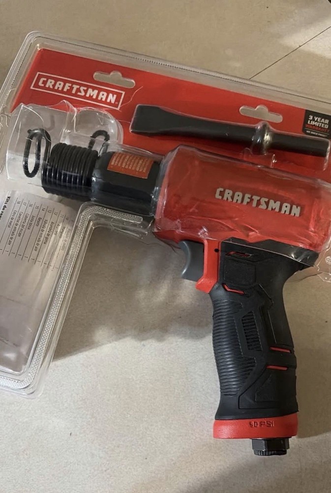 Craftsman Air Hammer 90 PSI Red/Black with Flat Chisel & Spring Retainer