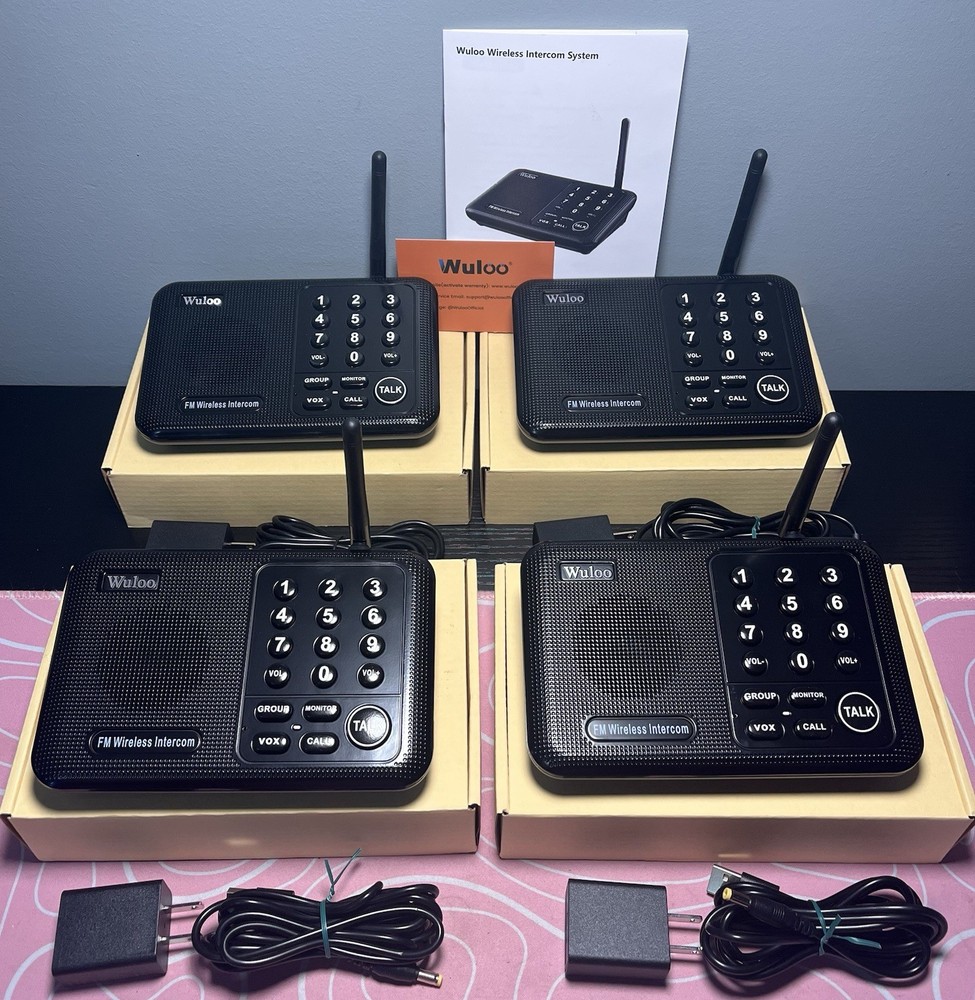 Wuloo 4 pack Wireless Intercom System 10 Channel 3 Code, 5280ft, W666-P4 Black