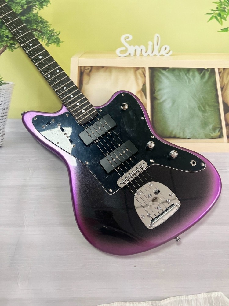 Jazz style electric guitar purple gradient solid silver hardware