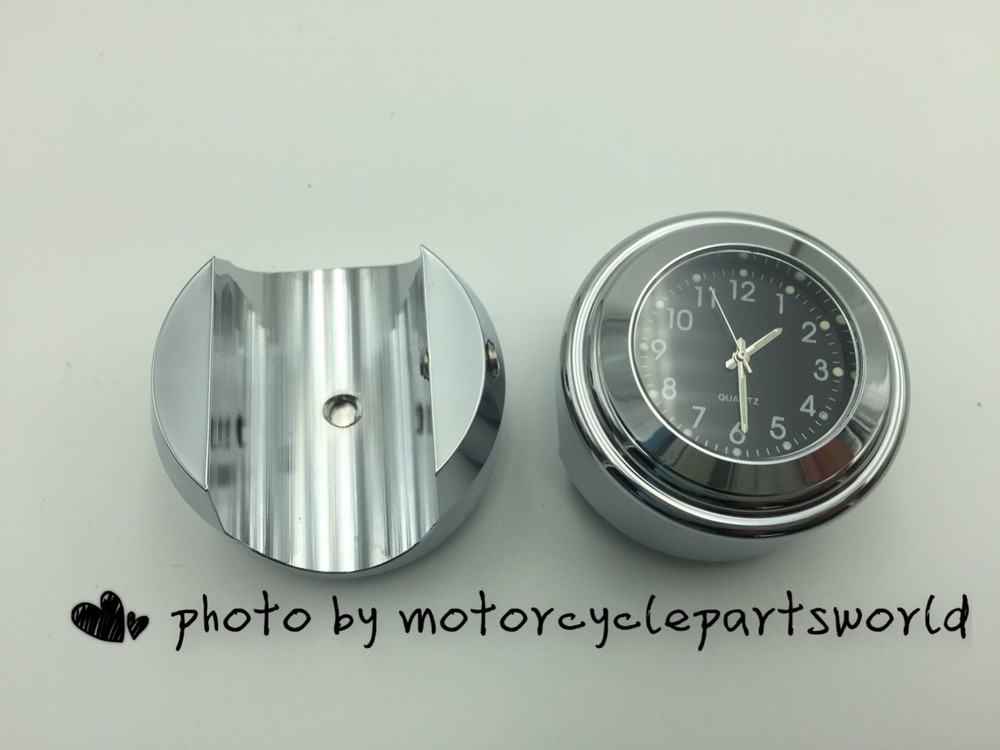 2pcs Universal 7/8"-1" Motorcycle Handlebar Mount Clock Dial Watch&Thermometer