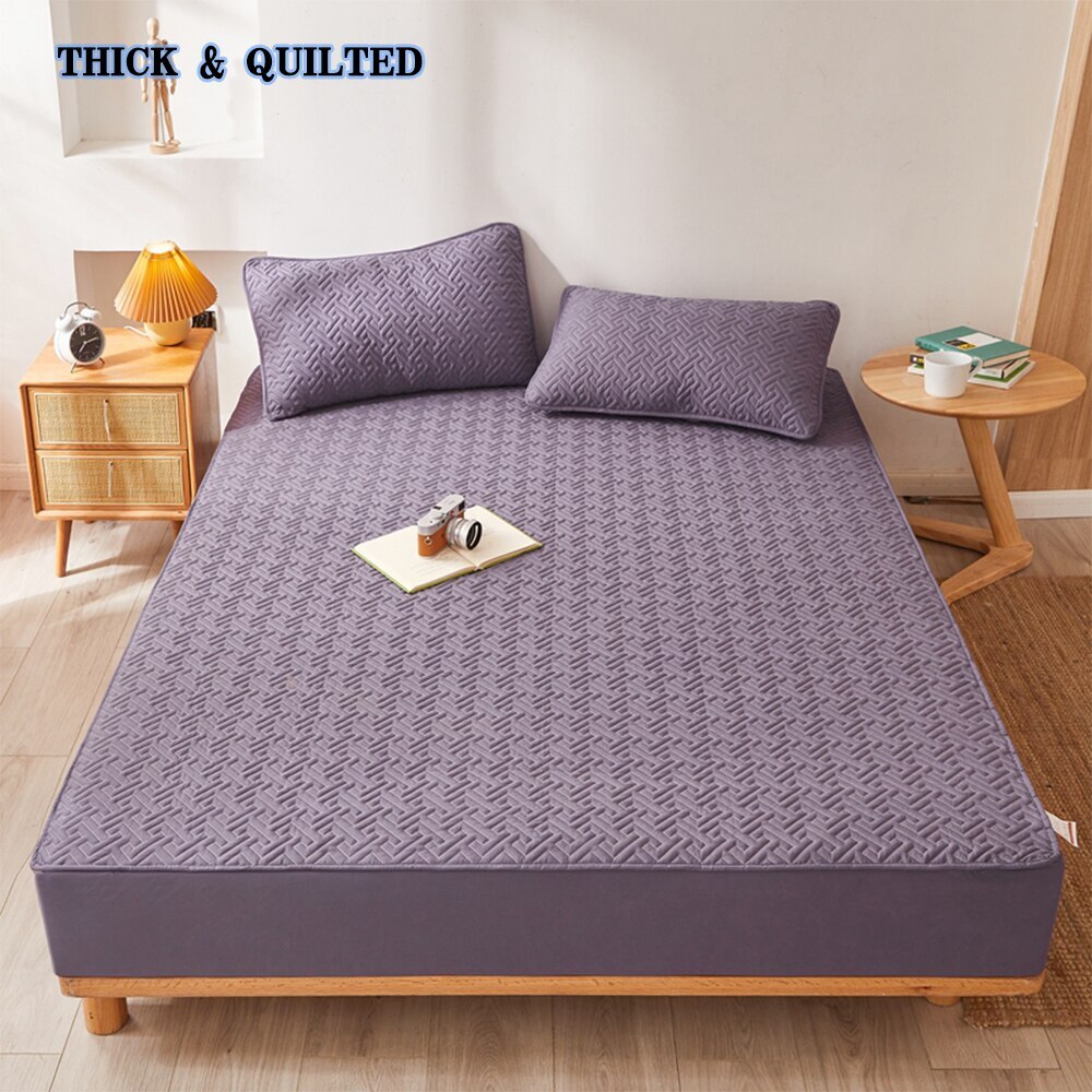 Solid Color Winter Warm Elastic Fitted Sheet Non Slip Mattress Protector Cover