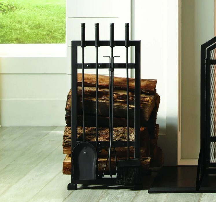 Harper 4-Piece Log Holder and Fireplace Tool Set