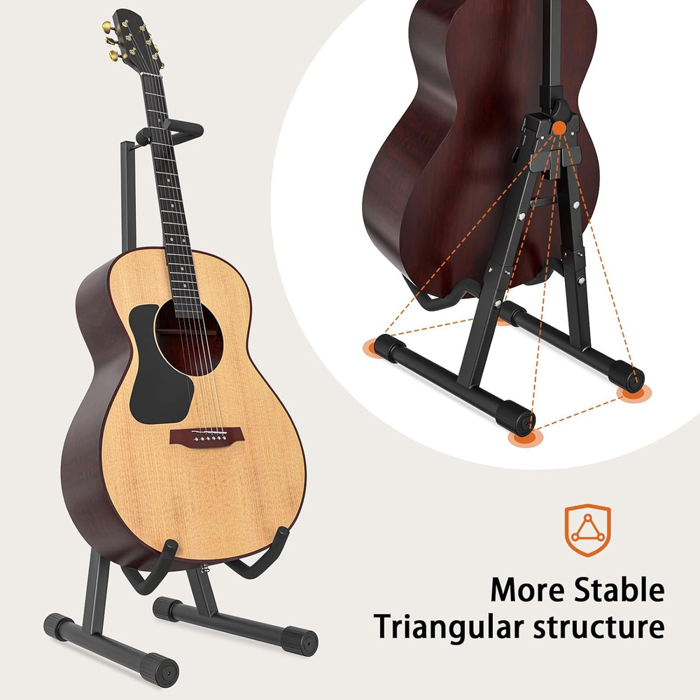 Adjustable Folding Guitar Stand, A-Shape with Neck Holder, Fully Assembled - for