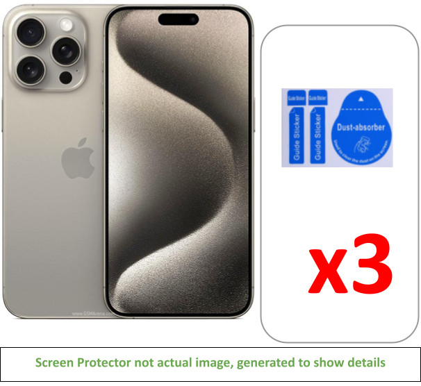 3x iPhone 15 Pro Max Screen Protector w/ cloth and installation stickers