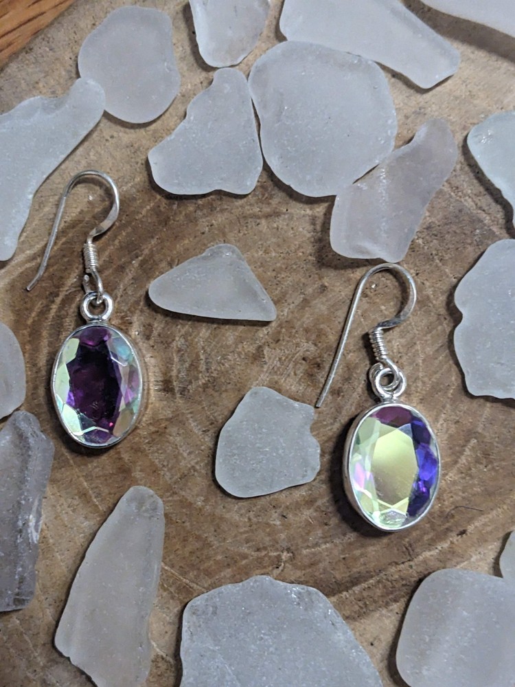 Iridescent White Rainbow Topaz Earrings