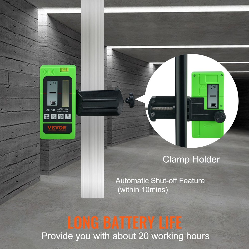 Laser Receiver Detector with Clamp 197ft Range Compatible with Green & Red Beam