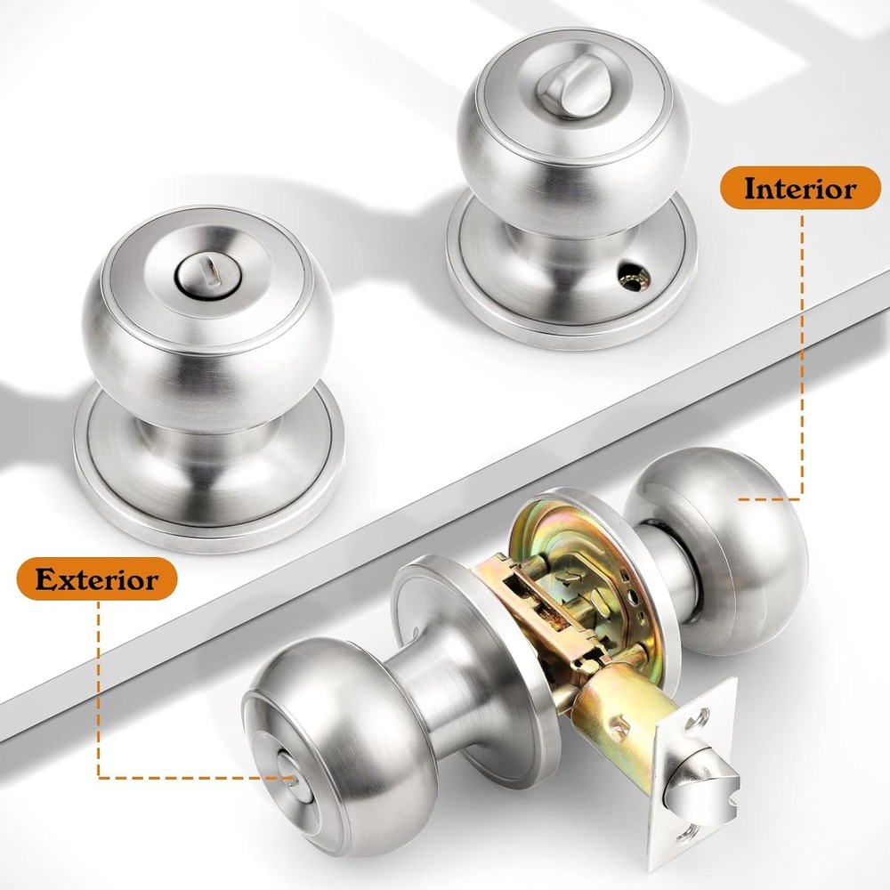 Durable Stainless Steel Privacy Knob Set - 5 Pack with Keyless Function